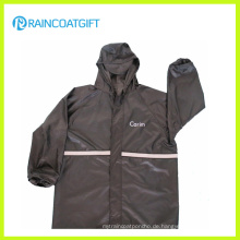 Schwarz Polyester PVC reflektierende wasserdichte Regenjacke